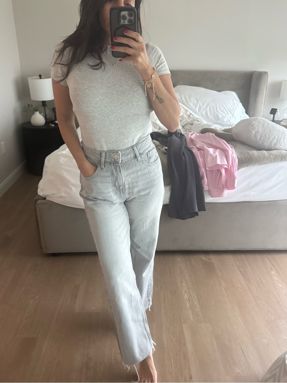 Zara Light Grey Straight Leg Women's Jeans